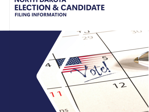 North Dakota Election & Candidate Filing Information guide cover with calendar and pen writing Vote