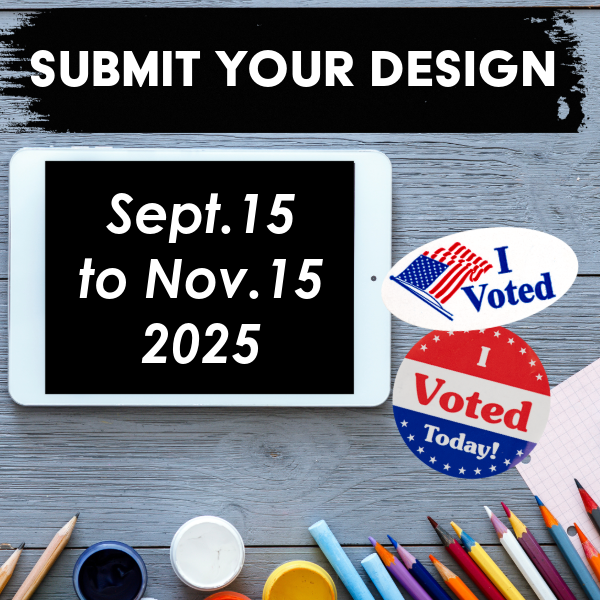 iPad and art supplies with text Submit your design September 15 to November 15, 2025