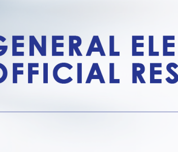 3 standing American flags on left side with text, "General Election Official Results"